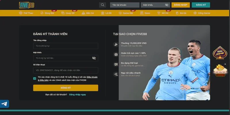Hướng dẫn đăng ký tài khoản hội viên cá cược tại FIVE88